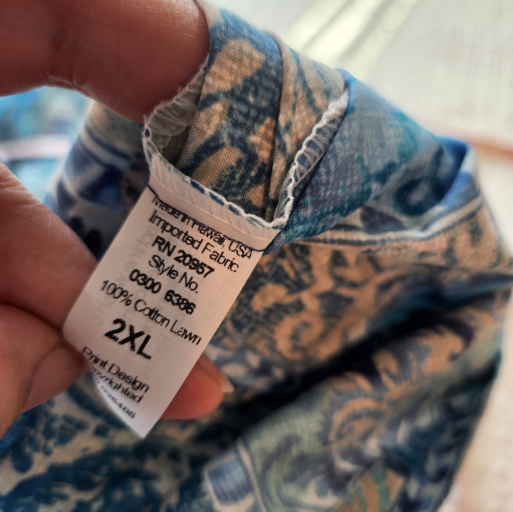 Tori Richard Blue Patterned Casual Button Down Shirt - Picture 6 of 7